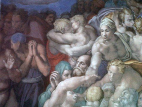 Miguel Angel y sus frescos en la bóveda de la Capilla Sixtina.