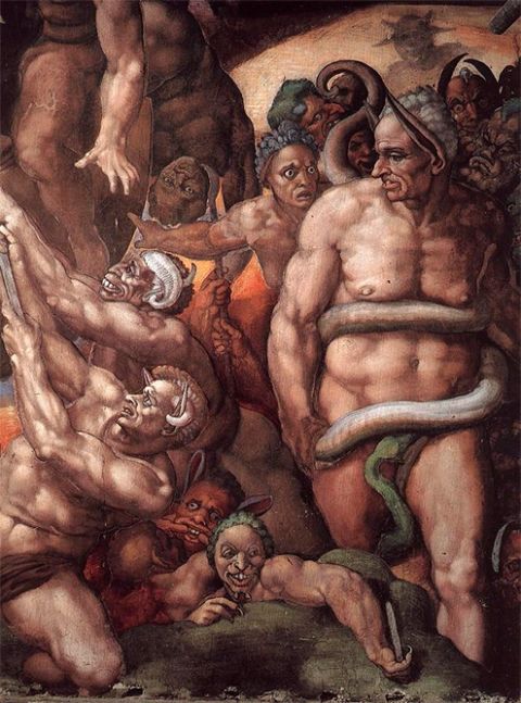Minos en el Juicio Final: Uno de los frescos de Miguel Angel en la bóveda de la Capilla Sixtina: